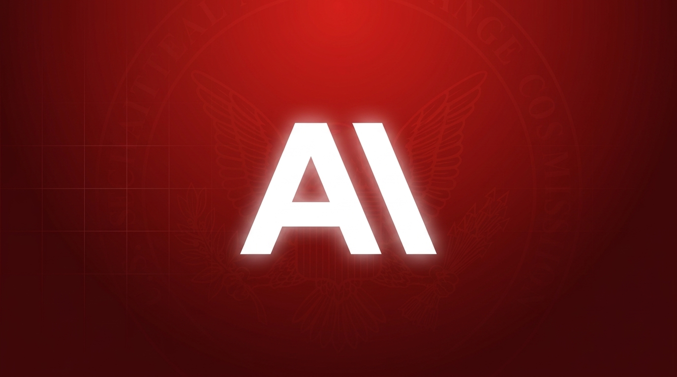 Logo da Anthropic sobre fundo vermelho-vinho simbolizando suspensão regulatória