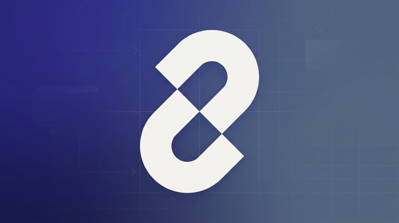Logo do LangChain sobre fundo gradiente índigo-slate com textura de fluxo técnico