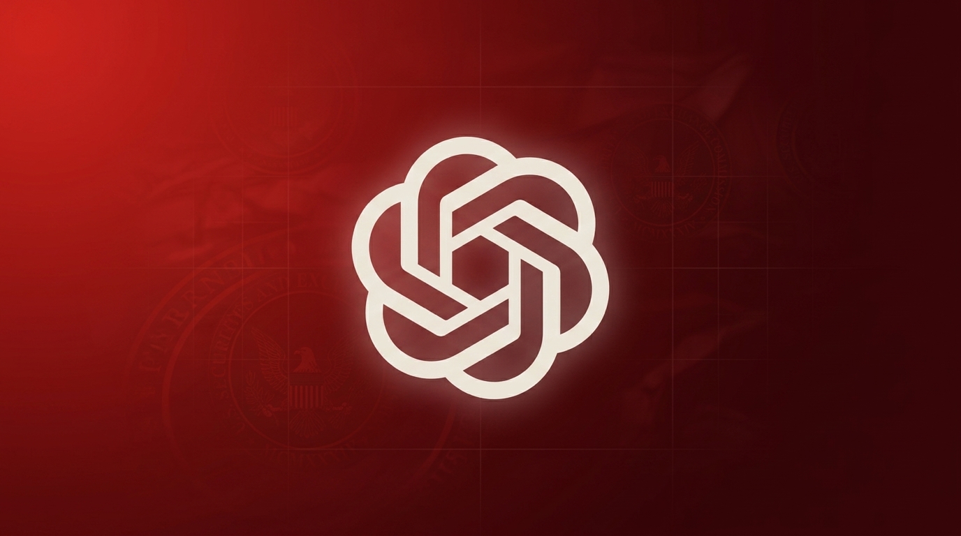 Logo da OpenAI sobre fundo vermelho-vinho simbolizando restrição de acesso por decisão governamental