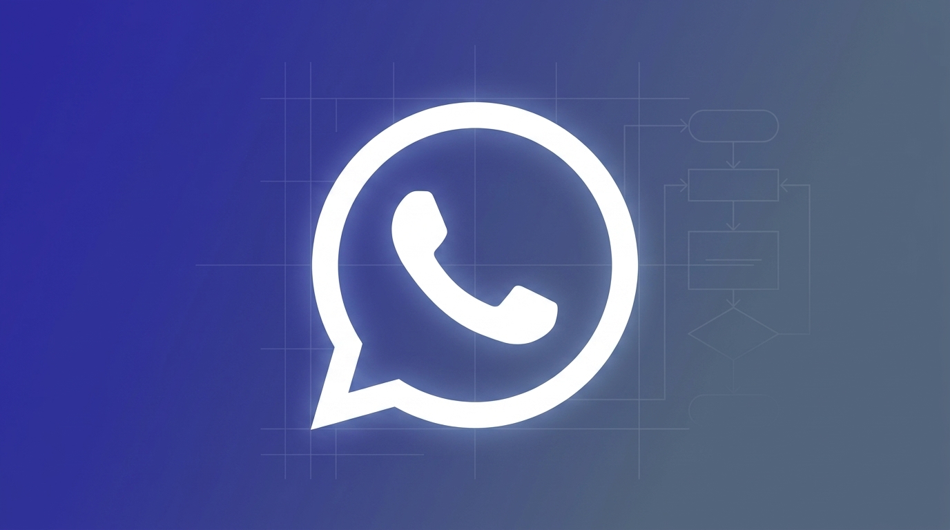 Logo do WhatsApp sobre fundo gradiente índigo-slate com textura de fluxo técnico