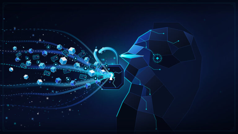 Ilustração editorial escura de um agente de IA abstrato com fluxos de dados vazando, representando o vazamento de imagens de agentes do ChatGPT da OpenAI