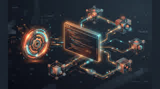 Ilustração editorial de uma janela de terminal conectada a nós MCP e uma rede resiliente para representar o Claude Code 2.1.284