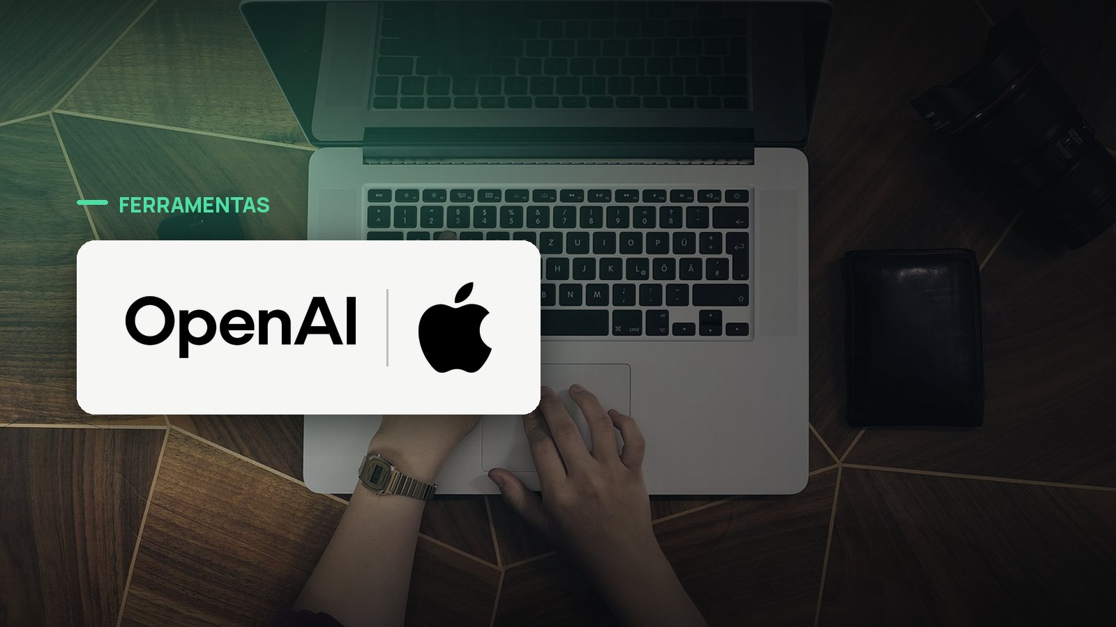 Logo oficial das marcas OpenAI e Apple sobre foto de apps e dispositivos, capa da notícia: ChatGPT ganha integração nativa com o Apple Messages e passa a ler e enviar mensagens no Mac