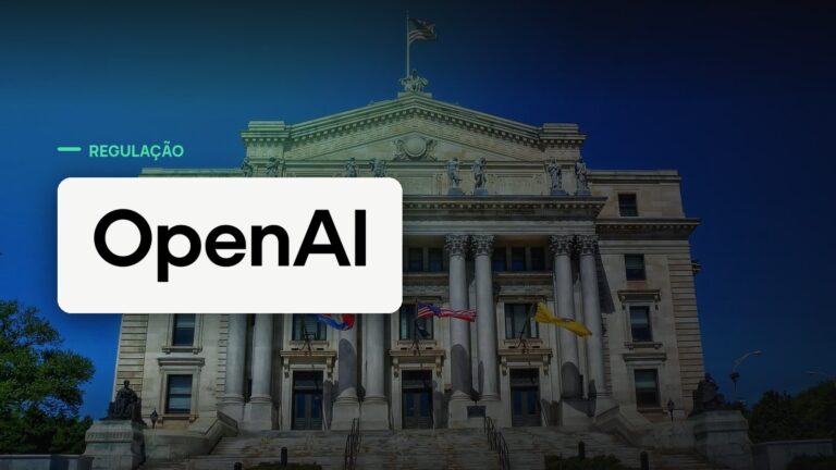 Logo oficial da OpenAI sobre foto de regulação e governo, capa da notícia: OpenAI pede que a Califórnia reforce a SB 53, um ano após se opor ao projeto de lei