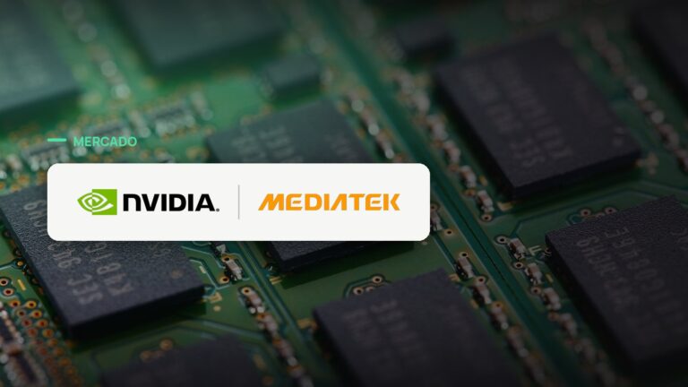 Logo oficial das marcas Nvidia e MediaTek sobre foto de chips e semicondutores, capa da notícia: Nvidia investe US$ 3,5 bilhões na MediaTek para acelerar chips de IA sob medida