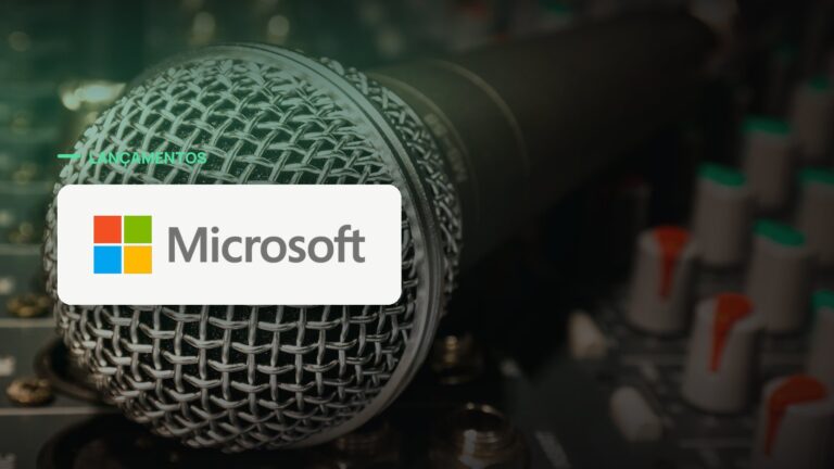 Logo oficial da Microsoft sobre foto de voz e áudio, capa da notícia: Microsoft lança VibeVoice-ASR-Streaming para transcrever e identificar falantes ao vivo