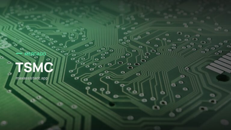 Capa editorial Max IA Assistant com o tema TSMC sobre foto de chips e semicondutores, notícia: TSMC bate recorde no trimestre e crescimento de 33% mostra que gargalo de chips de IA não acabou