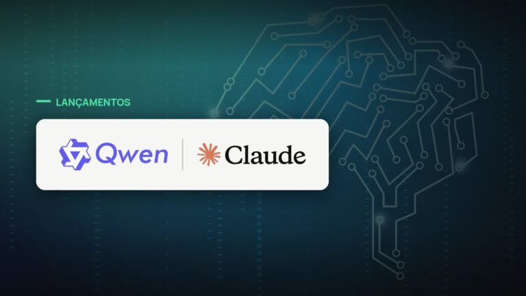 Logo oficial das marcas Qwen e Claude sobre foto de inteligência artificial, capa da notícia: Alibaba mostra o Qwen3.8-Max e diz que o modelo fica atrás só do Claude Fable 5