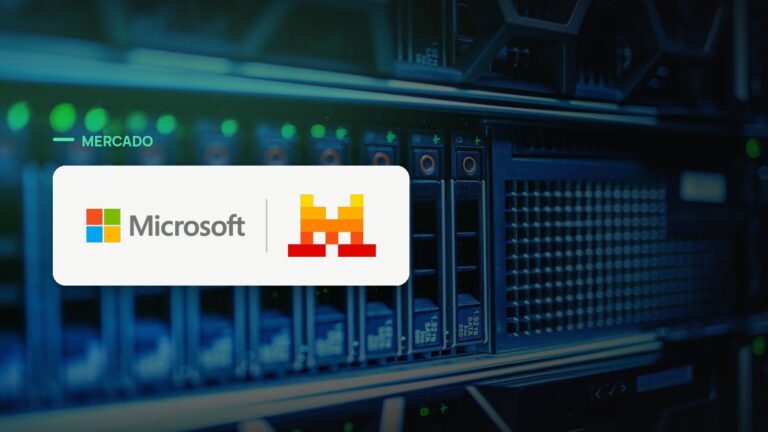 Logo oficial das marcas Microsoft e Mistral AI sobre foto de data center e infraestrutura, capa da notícia: Microsoft amplia parceria com a Mistral e leva IA soberana para o Azure na Europa