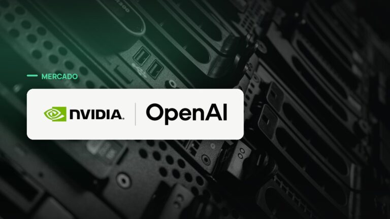 Logo oficial das marcas Nvidia e OpenAI sobre foto de data center e infraestrutura, capa da notícia: Nvidia negocia garantir US$ 250 bilhões para data center gigante da OpenAI em Ohio
