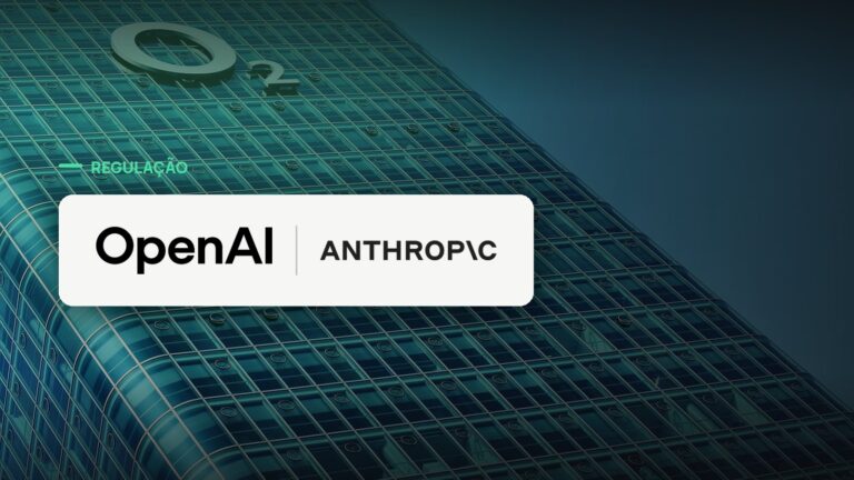 Logo oficial das marcas OpenAI e Anthropic sobre foto de mercado corporativo, capa da notícia: Mais de 1.100 funcionários de OpenAI, Anthropic, Google e Meta pedem que os EUA controlem o ritmo da IA