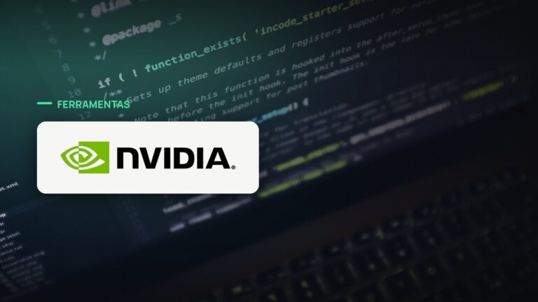 Logo oficial da Nvidia sobre foto de código e desenvolvimento, capa da notícia: Nvidia amplia kit de ferramentas de agentes de IA para engenharia com PhysicsNeMo e CUDA-X