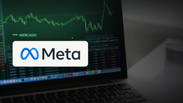 Logo oficial da Meta sobre foto de mercado financeiro, capa da notícia: Meta eleva previsão de investimento em IA para até US$145 bilhões em 2026