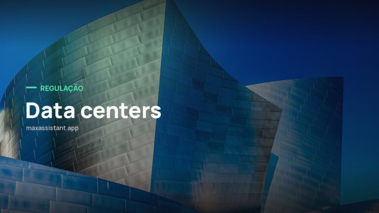 Capa editorial Max IA Assistant com o tema Data centers sobre foto de data center e infraestrutura, notícia: Deputado dos EUA propõe carta de direitos para comunidades afetadas por data centers de IA
