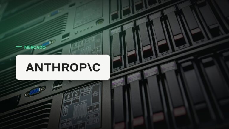 Logo oficial da Anthropic sobre foto de data center e infraestrutura, capa da notícia: Anthropic fecha semana com US$9,1 bi da Riot Platforms e joint venture Theseus, elevando aportes em infraestrutura para mais de US$60 bi