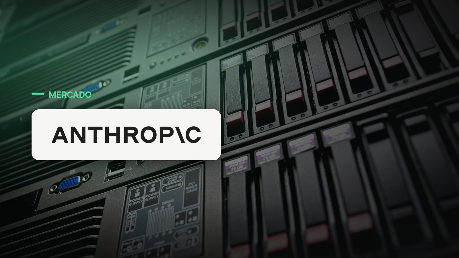 Logo oficial da Anthropic sobre foto de data center e infraestrutura, capa da notícia: Anthropic fecha semana com US$9,1 bi da Riot Platforms e joint venture Theseus, elevando aportes em infraestrutura para mais de US$60 bi