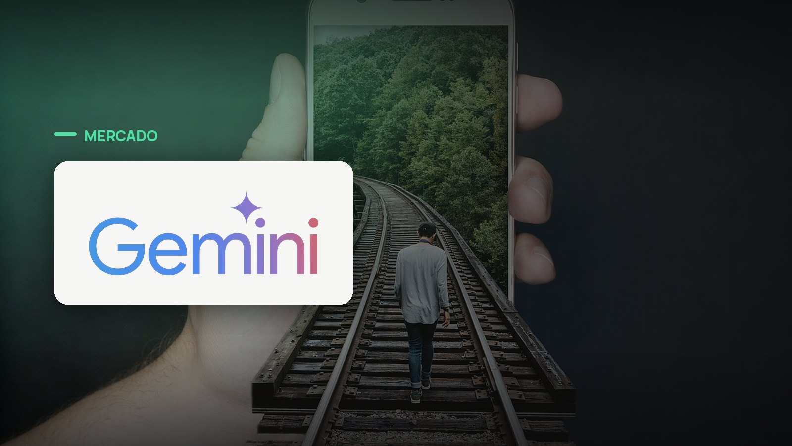 Logo oficial da Gemini sobre foto de apps e dispositivos, capa da notícia: Gemini ultrapassa 1 bilhão de usuários mensais enquanto Kavukcuoglu assume o comando técnico