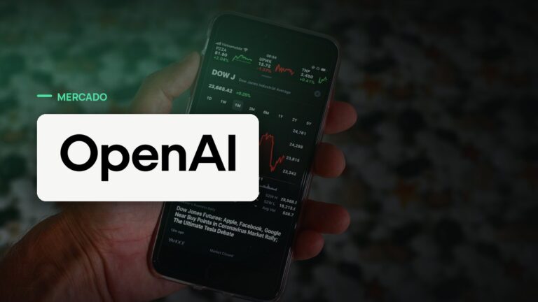Logo oficial da OpenAI sobre foto de mercado financeiro, capa da notícia: OpenAI conclui recompra de US$ 7 bilhões em ações de funcionários antes de eventual IPO