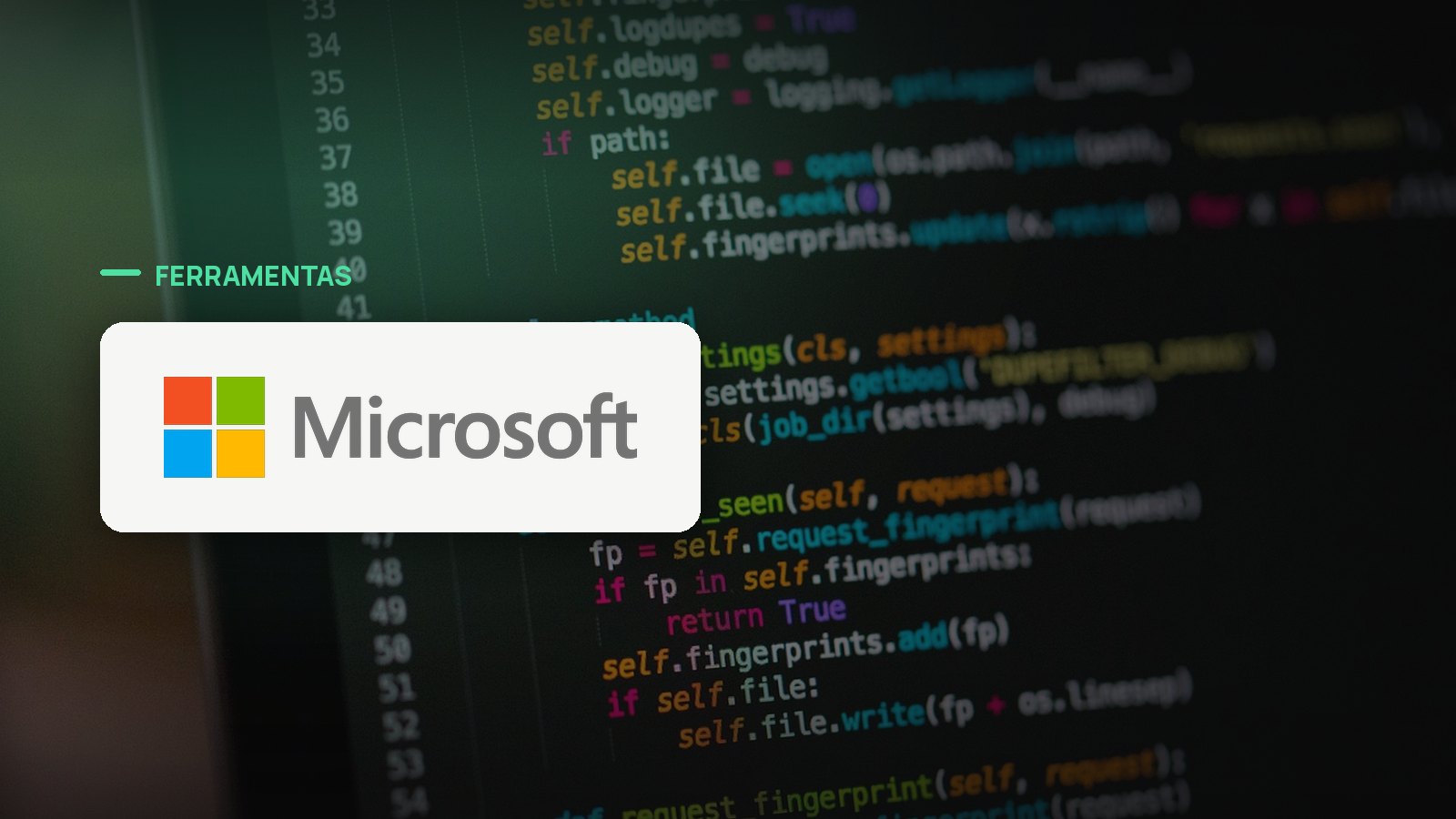 Logo oficial da Microsoft sobre foto de código e desenvolvimento, capa da notícia: Microsoft inicia fusão dos aplicativos Copilot rumo a uma ‘super app’ de IA