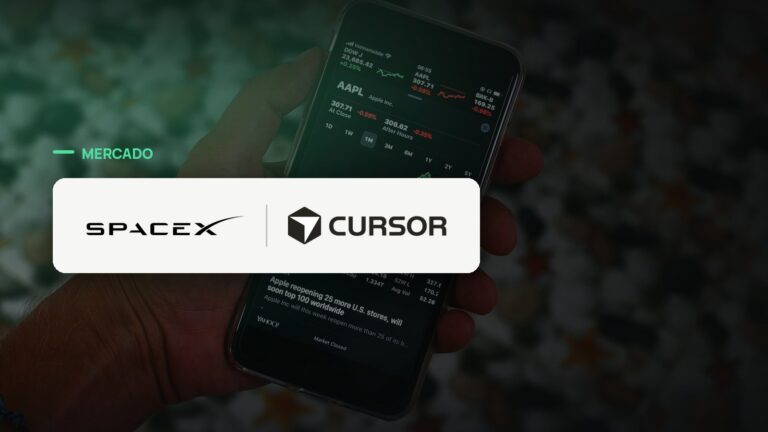 Logo oficial das marcas SpaceX e Cursor sobre foto de mercado financeiro, capa da notícia: SpaceX conclui compra bilionária da Cursor por US$60 bilhões