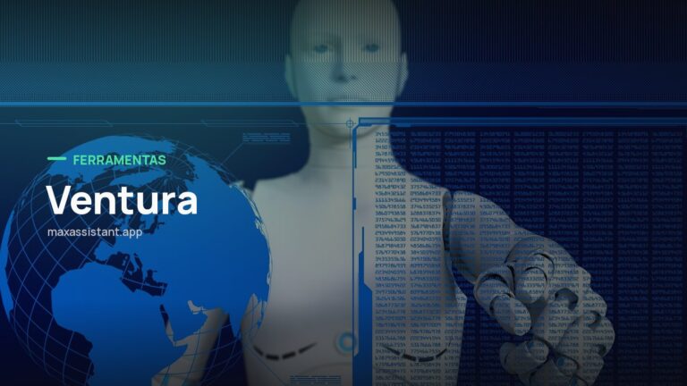 Capa editorial Max IA Assistant com o tema Ventura sobre foto de inteligência artificial, notícia: Ventura lança a primeira agência de robótica com IA do Brasil, com robôs para publicidade e atendimento