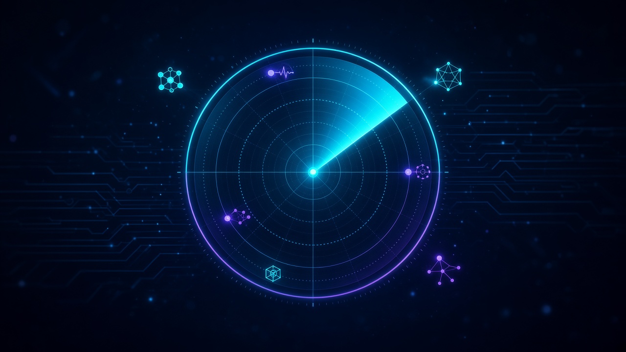 Ilustração de radar com sinais de IA
